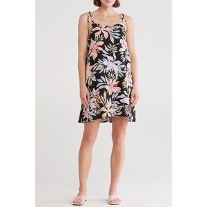 BILLABONG SO COY MINI Dress Black Tropical Floral‎ Tie Strap XL